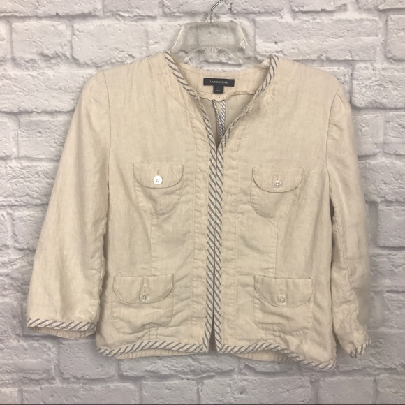 Lands End Linen Jacket Hook Eye Closure 